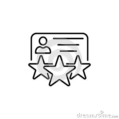 Rating, ranking, employee skills, feedback concepts. Document with human silhouette and rating stars. Vector line icon Vector Illustration