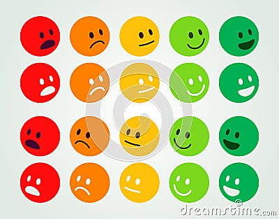 Rating and Ranking Levels of Satisfaction. Colored Round Faces Depicting Emotions Vector Illustration