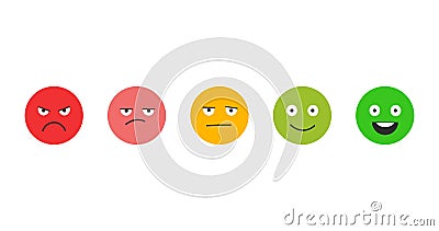 Rating satisfaction. Feedback in form of emotions. Excellent, good, normal, bad awful. Vector illustration isolated on white Cartoon Illustration