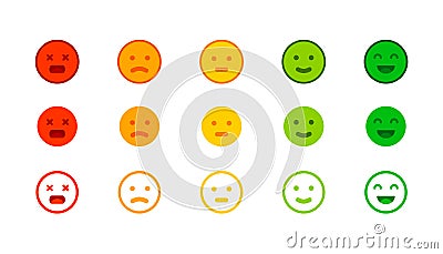 Rating scale. Feedback horizontal row rating meter with face emotion paediatrics icons. Vector illustration of customers Vector Illustration