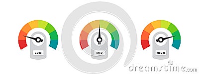 Rating scale. Measuring scale. Efficiency meter. Risk meter. Performance measurement concept. Vector illustration Vector Illustration