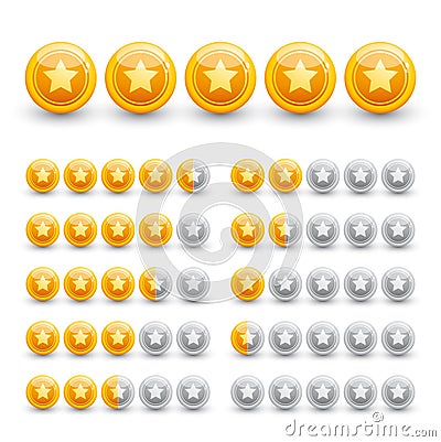 Rating stars on glossy gold spheres Vector Illustration