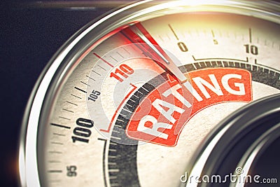 Rating - Text on the Conceptual Gauge with Red Needle. 3D. Stock Photo