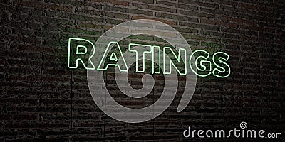 RATINGS -Realistic Neon Sign on Brick Wall background - 3D rendered royalty free stock image Stock Photo