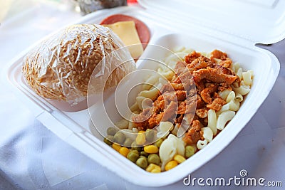 Ration of fast food on train Stock Photo
