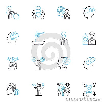 Rational Thinking linear icons set. Reasoning, Logic, Analysis, Objectivity, Clarity, Rationality, Inference line vector Vector Illustration