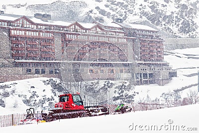 The ratrak at hotel in mountains Stock Photo