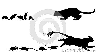 Rats chasing cat Vector Illustration