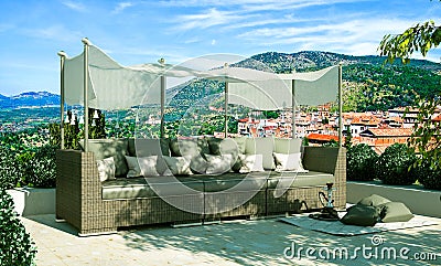 Rattan furniture in the exterior - concept and design Stock Photo