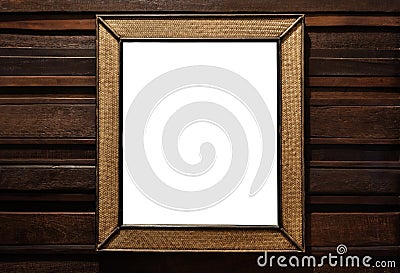 Rattan wicker wooden picture frame. rattan wicker wooden wall mirror decorate, on hardwood wall Stock Photo