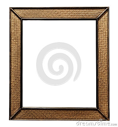 Rattan wicker wooden picture frame, rattan wicker wooden wall mirror decorate, isolated on white background Stock Photo