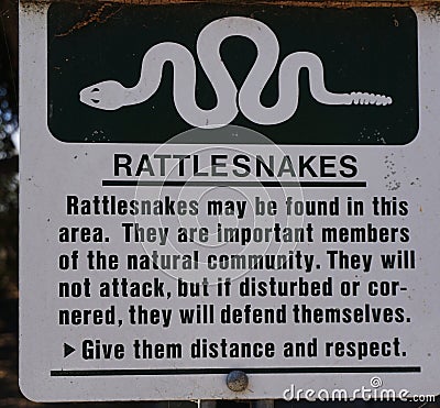 Rattlesnake warning sign on a trail Editorial Stock Photo