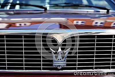 RATZEBURG, GERMANY - JUNE 2, 2019: maserati, grille with trident logo emblem on a classic automobile at the oldtimer car meeting Editorial Stock Photo