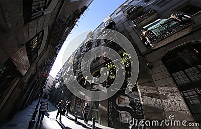 The Raval square in Barcelona Editorial Stock Photo