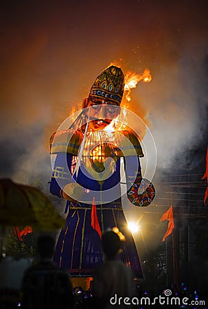 Ravan Dahan, according to Hindu culture, Effigies of Ravana are burned on Vijayadashami, in India at many places, Ravana burning Editorial Stock Photo