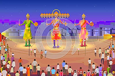 Ravana burning in Dussehra Vector Illustration