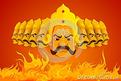Ravana burning in fire on Dussehra Vector Illustration