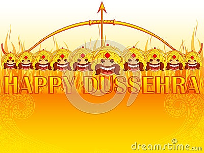 Ravana burning on fire in Happy Dussehra Vector Illustration