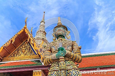 Ravana giant statues guarding the front door horizontal smiling. Stock Photo