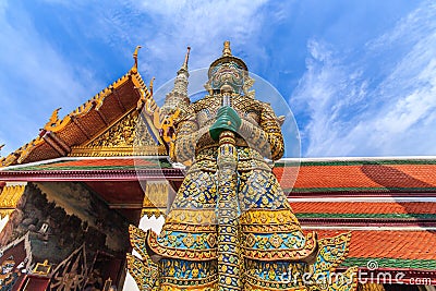 Ravana giant statues guarding the front door horizontally. Stock Photo