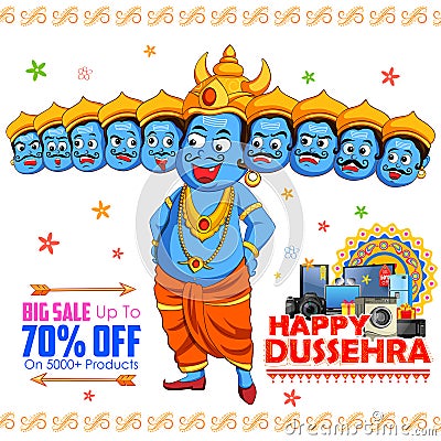 Ravana for Happy Dussehra sale promotion Vector Illustration