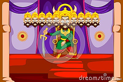 Ravana with ten head for Dussehra Vector Illustration