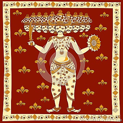 Ravana with ten head for Dussehra Vector Illustration