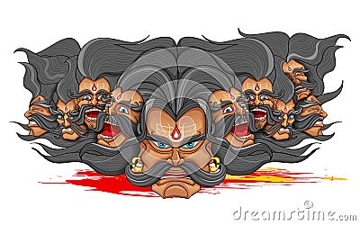 Ravana with ten heads for Dussehra Vector Illustration