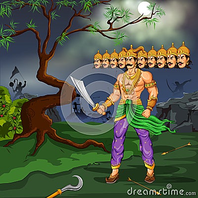 Ravana with ten heads for Dussehra Vector Illustration