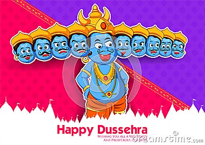 Ravana with ten heads for Navratri festival of India poster for Dussehra Vector Illustration