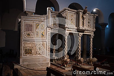 RAVELLO, ITALY - APRIL 31 2022 - Details of the pulpit of the cathedral in Ravello, Amalfi Coast Editorial Stock Photo