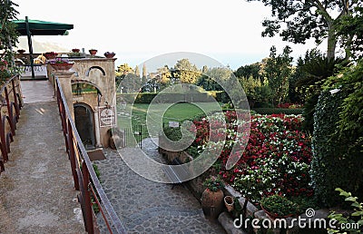 Ravello - Scorcio dell`Hotel Villa Cimbrone dal ponticello Editorial Stock Photo