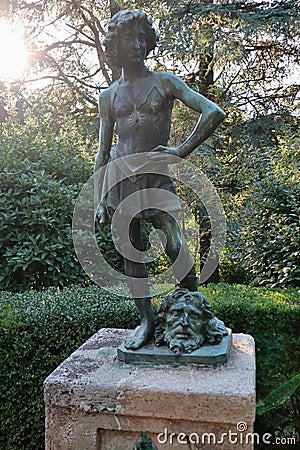 Ravello - Statua del Davide Vittorioso nei giardini di Villa Cimbrone Editorial Stock Photo