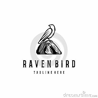Raven bird logo design line art graphic Vector Illustration