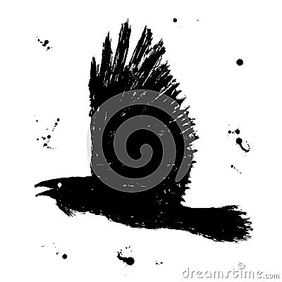 Raven. Grunge hand drawn ink sketch of black Vector Illustration