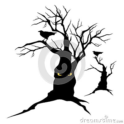 Raven and halloween tree Vector Illustration