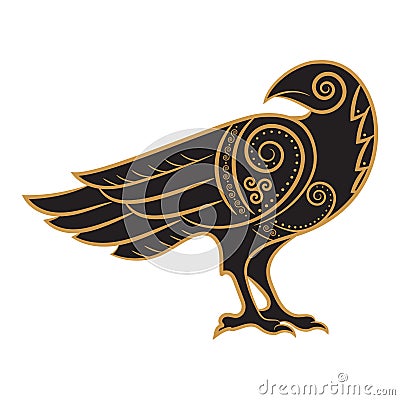 Raven hand-drawn in Celtic style Vector Illustration