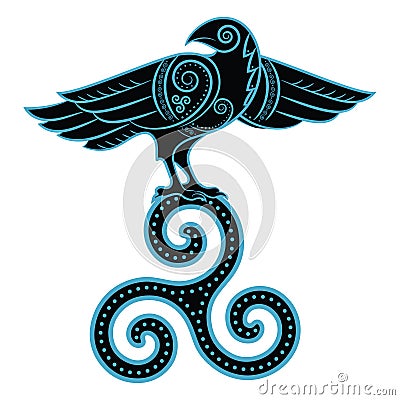 Raven hand-drawn in Celtic style Vector Illustration