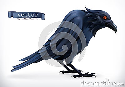 Raven. Happy Halloween 3d vector icon Vector Illustration