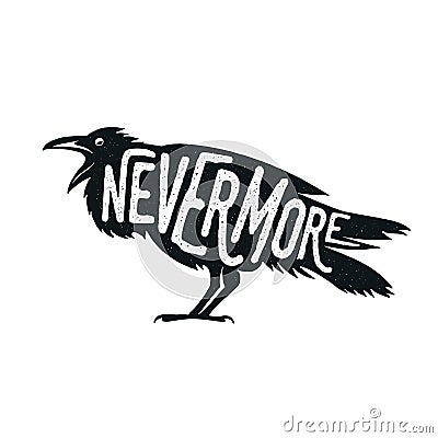 Raven illustration with word Nevermore Vector Illustration
