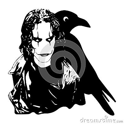 Raven man, horror tattoo, silhouette for design, on white background, Vector Illustration