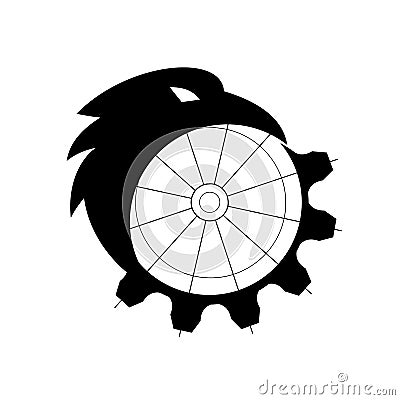 Raven Merging to Cog Icon Vector Illustration