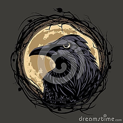 Raven on night background Vector Illustration