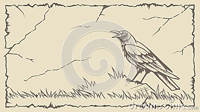 Raven perched on branch, gothic bird, nature omen design vector design Generative AI Vector Illustration