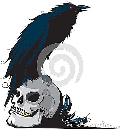 Raven and Skull Vector Illustration