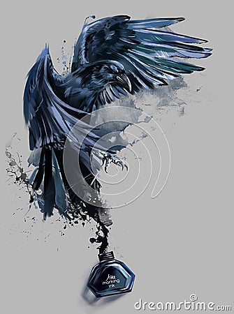 Raven watercolor painting Stock Photo