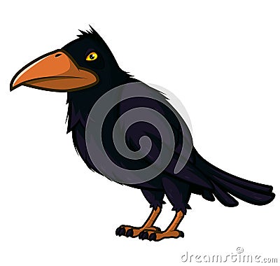 Raven with yellow eyes and a large beak Vector Illustration