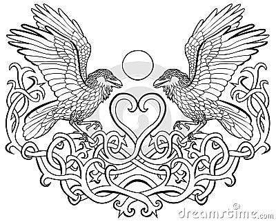 Ravens in love celtic ornament Vector Illustration