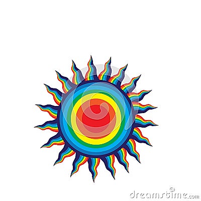 Sun logo with seven rays. Cartoon Illustration