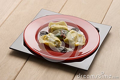 Ravioli with olives Stock Photo